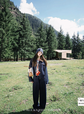 FF BLUE复古周末 86棉活性原色麂皮绒拼接牛仔外套休闲弯刀裤套装