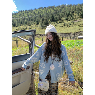 FFBLUE纯棉针织开衫v领毛衣