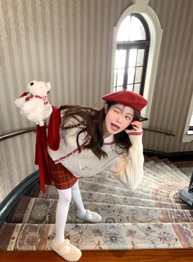 FF BLUE 常春藤新 30羊毛2色翻领毛针织衫海军学院风麻花针织外套