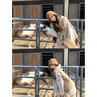 FF BLUE农场主千金 治愈系百搭温柔羊毛两色连帽大象毛衣针织外套