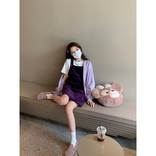 少女感紫色灯芯绒背带裙百搭无袖 鬼马紫光夜 吊带连衣裙 BLUE