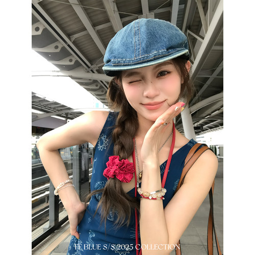 FFBLUE夏日松弛感牛仔画家帽