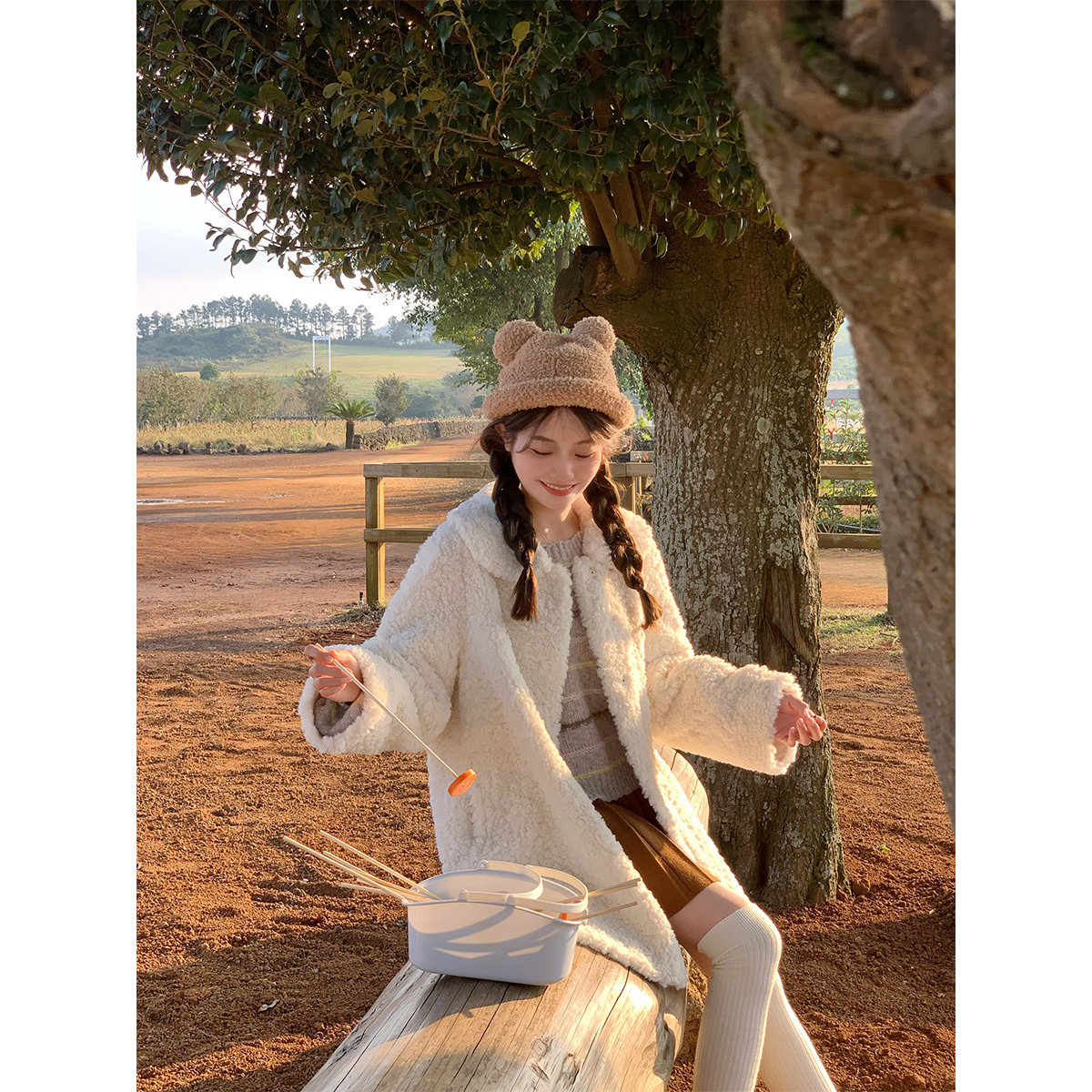 FFBLUE外套毛绒娃娃领中长款