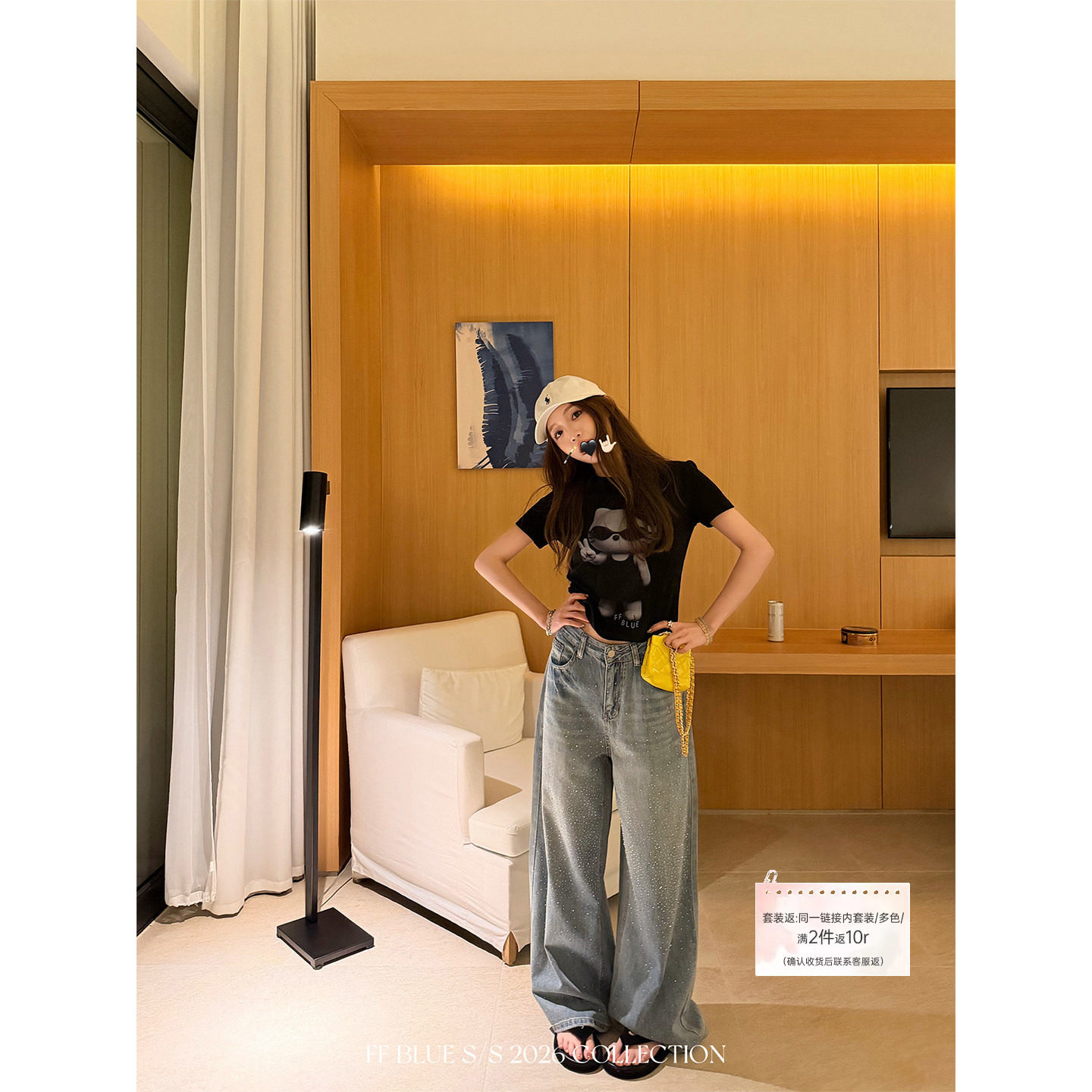 FF BLUE春夏牛仔 闪闪blingbling水钻牛仔裤设计感小众亮钻长裤女