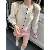 马海毛清纯feel少女感爱心纽扣开衫 BLUE首尔女高 软糯针织外套