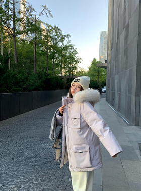 FF BLUE 芋泥泡芙 两色毛领韩版小个子工装派克服保暖连帽羽绒服