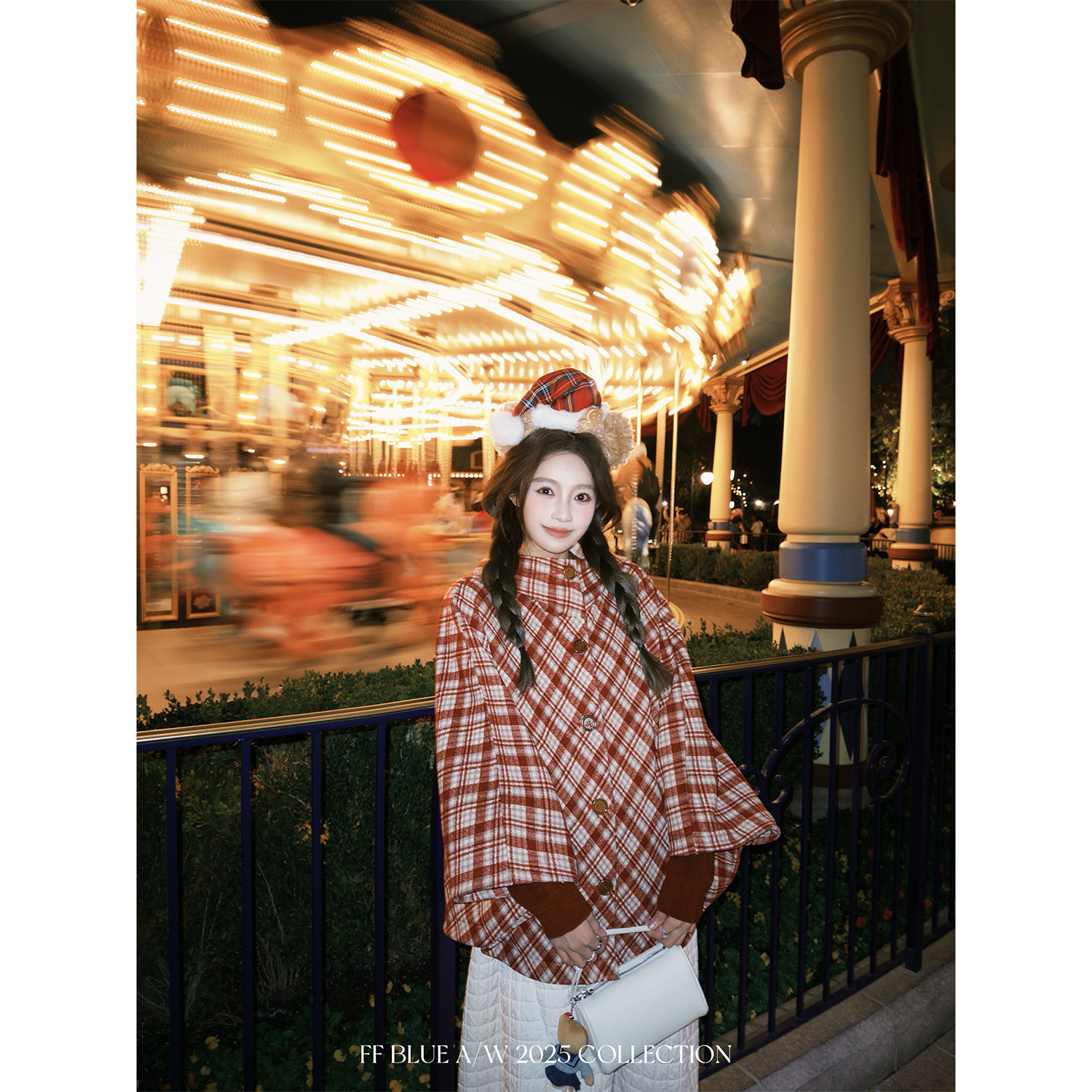 FF BLUE 12.09new 圣诞限定 波尔多红节日感格纹毛呢斗篷棉裙