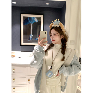 FF BLUE 辛基雪屋 双面磨毛百搭修身半高领打底衫软糯保暖T恤上衣