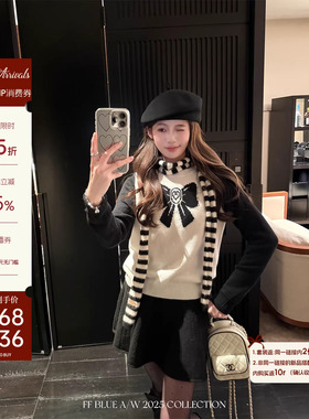 FF BLUE 12.29new 假日礼物 25N滑雪季小香撞色蝴蝶结拼接针织衫