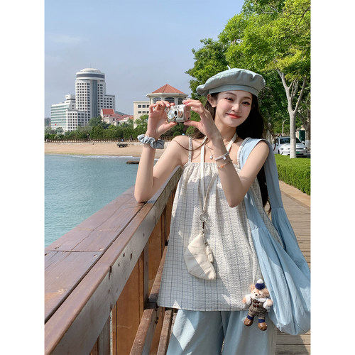 FFBLUE格纹吊带背心女