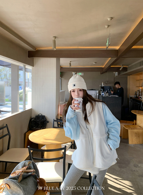 FF BLUE 冰岛奶糕 简约百搭颗粒绒拼接可拆卸马甲宽松正肩外套女