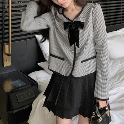 可爱双层百褶平整黑色显高显短裙