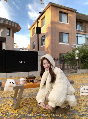 FF BLUE 乖乖奶泡芙 90新国标白鸭绒兔耳朵羽绒服花苞裙女冬季