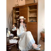 温柔清新刺绣花花前后两穿背心上衣A字伞裙套装 奶油夏日 BLUE