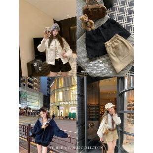 高腰直筒裤 2色秋冬舒适感麂皮绒好穿百搭短裤 万金油短裤 BLUE