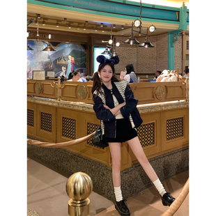 优雅气质黑色裤 百穿不腻金扣贵气丝绒短裤 胡桃夹子 子女 BLUE