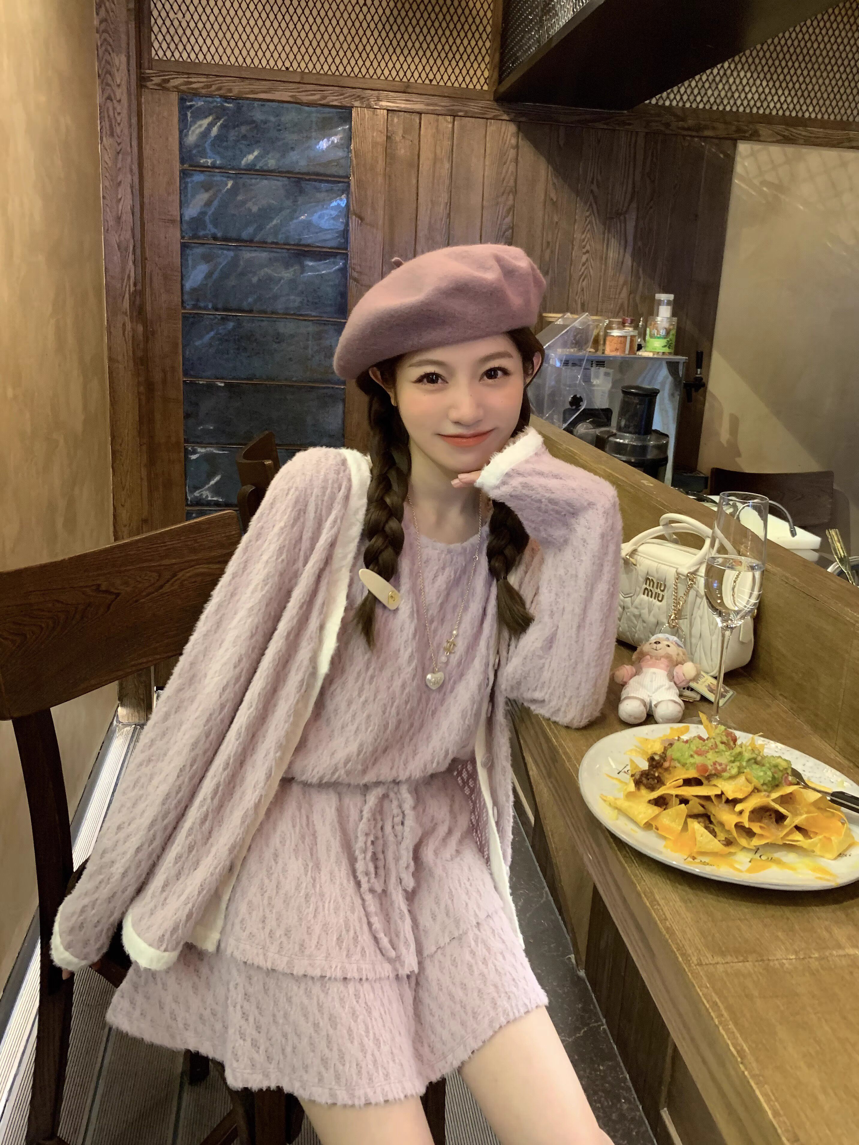 FFBLUE两色针织开衫半裙套装