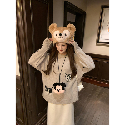 羊毛猫咪卷边针织衫毛衣