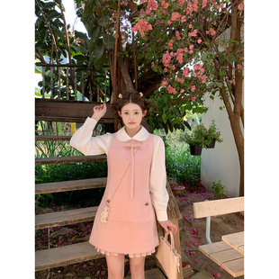 无袖 定染桃粉色收腰麂皮绒连衣裙简约新款 蜜桃派对 A字裙 BLUE