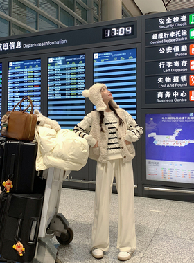 FF BLUE 白糯糯年糕 少女2色高腰百搭磨毛毛巾裤阔腿裤