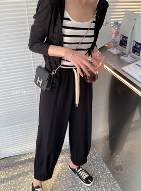 FF BLUE 舒服还得是奶奶裤 黑色裤子抽绳百搭显瘦束脚女夏休闲裤