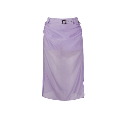 【直播专属】拼纱香芋紫双层抽褶长裙C241-2301-202