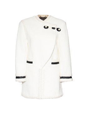 CHICCOMAO白色针织翻领廓形大衣C232-1555-72