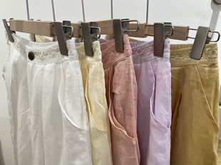 2026新款 腰部绣花 极简度假老钱风高腰刺绣苎麻休闲裤