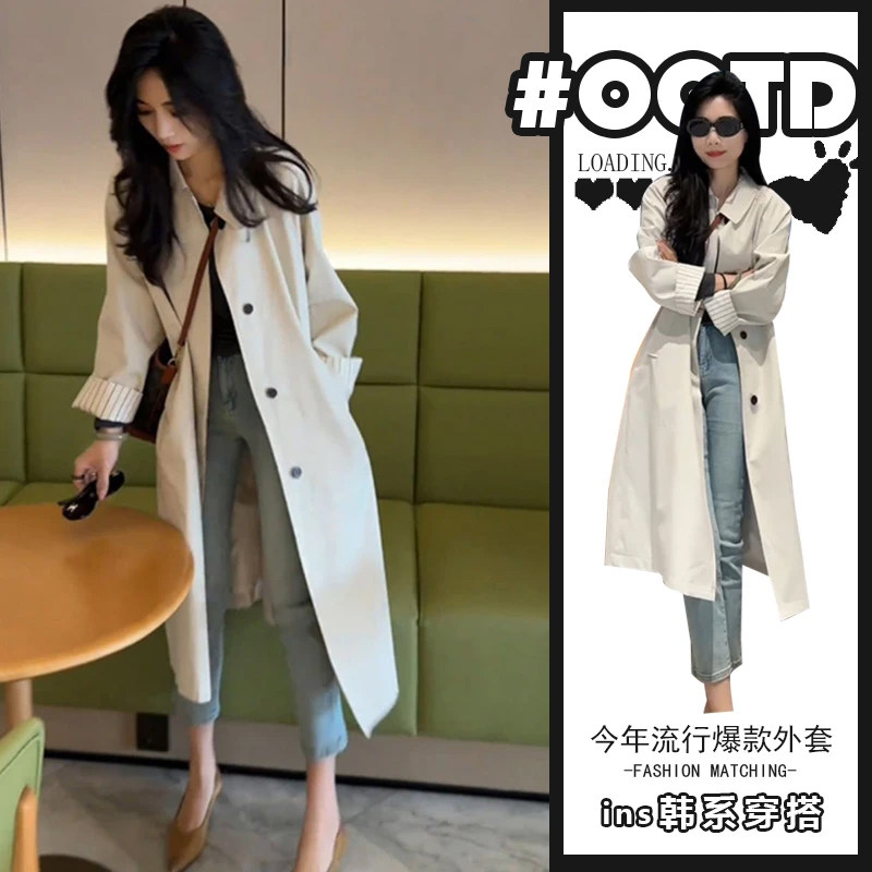 2025超火春季新款韩系高级感白色中长款风衣外套女独特超好看大衣