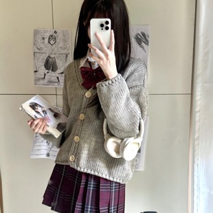 粗毛线开衫 长袖 毛衣 纯色针织衫 学院JK毛衣秋冬女 神仙club