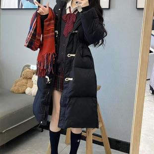 神仙club 外套 連帽冬季 牛角扣羽絨服女學院風鴨絨加厚純色中長款