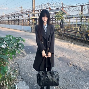 神仙club  原创jk制服毛呢大衣女冬 显瘦呢子黑色灰色学院风大衣