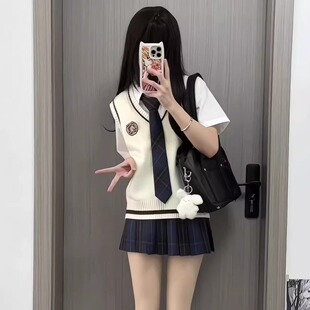 女 内搭套头毛衣针织衫 神仙club JK制服马甲背心早秋学院风v领无袖