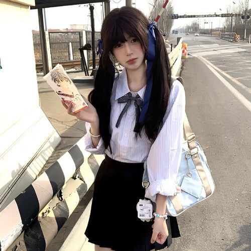 白梦衬衫jk衬衣短袖女条纹