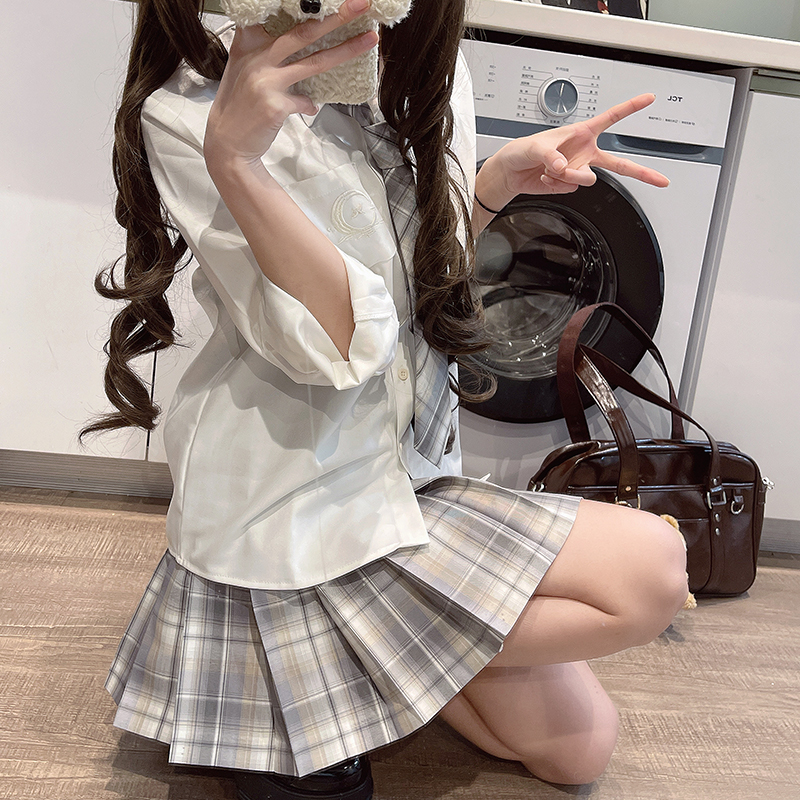 白皇后格裙原创JK制服贵族灰