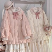 大口袋外套 鸭绒洋气新款 神仙club 羊羔毛显瘦收腰羽绒服中长款