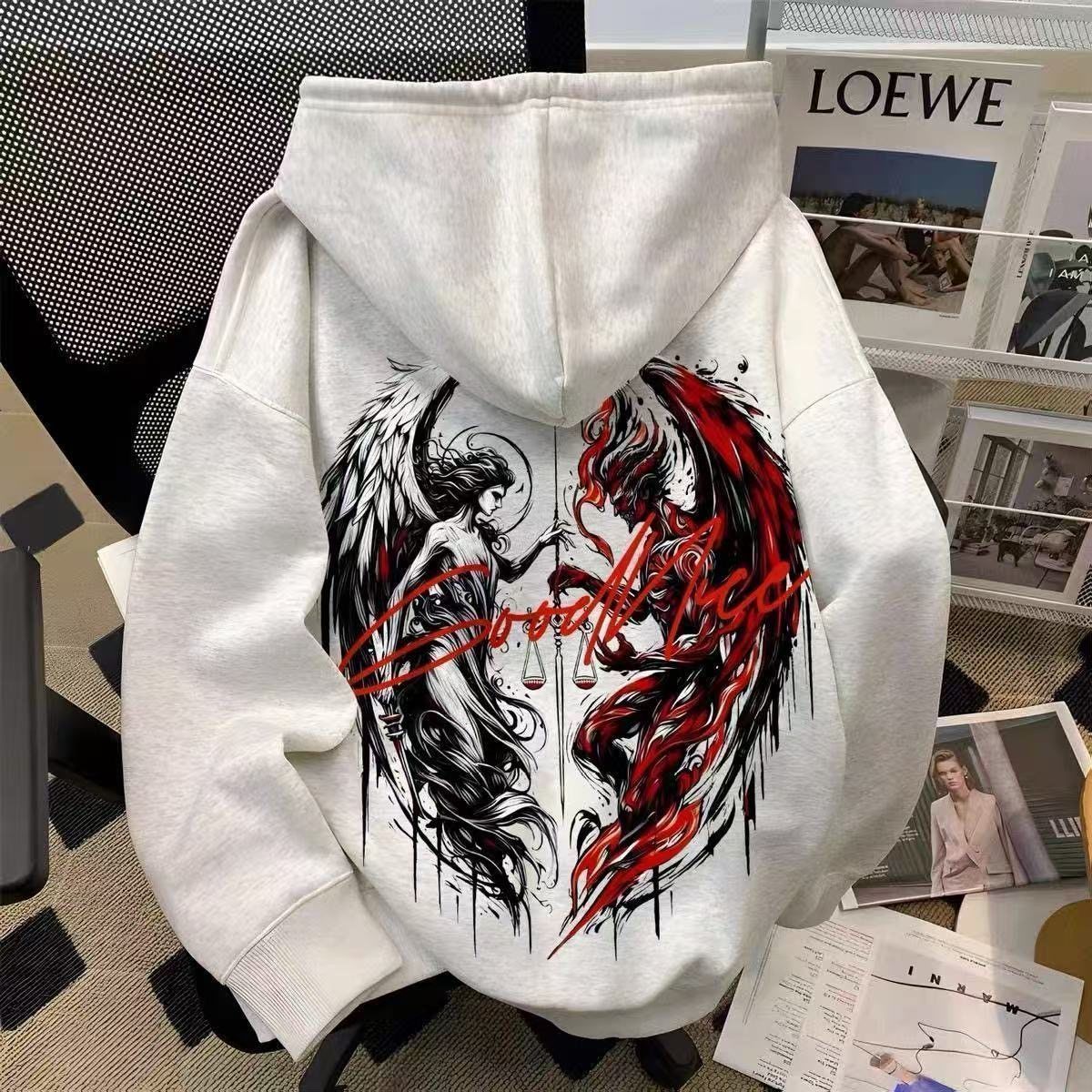 欧美潮流恶魔天使印花男童连帽卫卫衣/绒衫