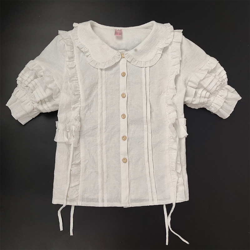 thumbnail for 樱田小鹿原创Lolita巧心派纯棉衬衣可爱甜美花瓣领大码Lolita内搭