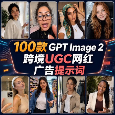 100款AI跨境UGC带货爆款TK短视频网红人物Image2提示词prompt