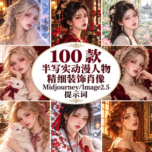 100 款半写实动漫人物精细肖像midjourney提示词包Image2设计素材