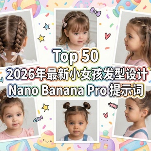 AI定制设计专属小女孩的50款潮流发型库 |nano banana pro提示词