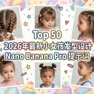AI定制设计专属小女孩的50款潮流发型库 |nano banana pro提示词