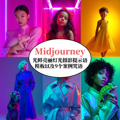Midjourney光鲜亮丽灯光人物摄影提示词模板AI绘画prompt咒语指令