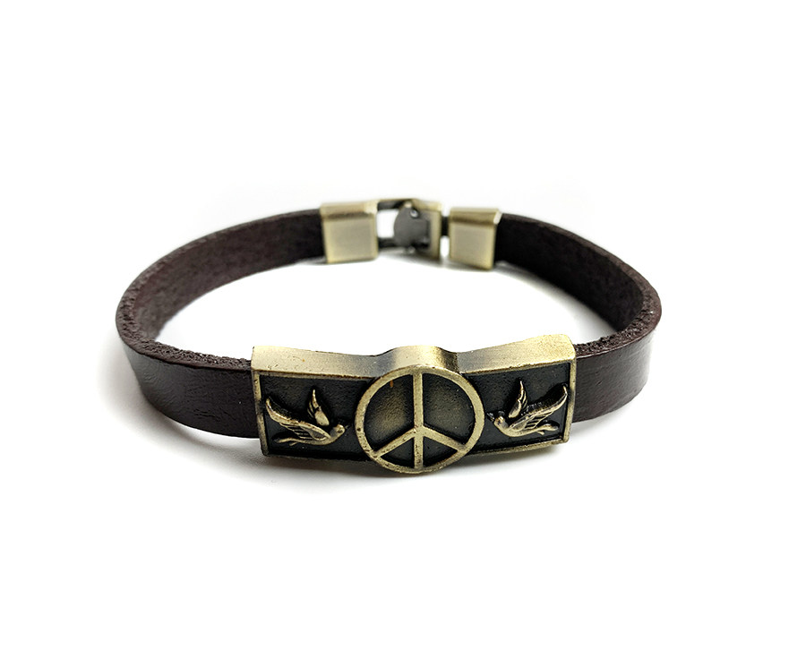 百搭摇滚复古真皮朋克网红嬉皮oldschool和平反战纹身哈雷扣手链
