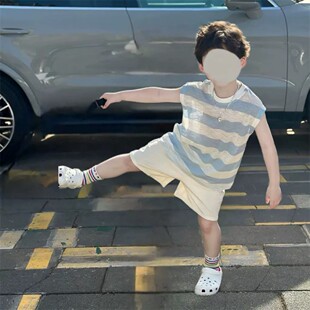 中小童夏款套装2026韩版新款男宝洋气冰丝条纹背心休闲短裤两件套