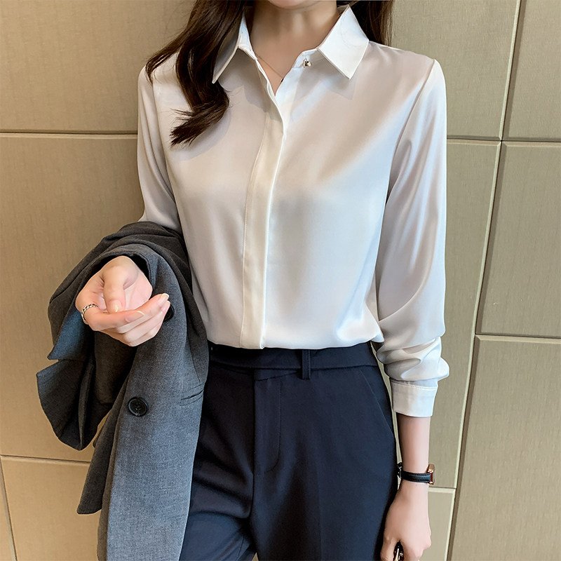 高级感真丝缎面长袖港风衬衫女
