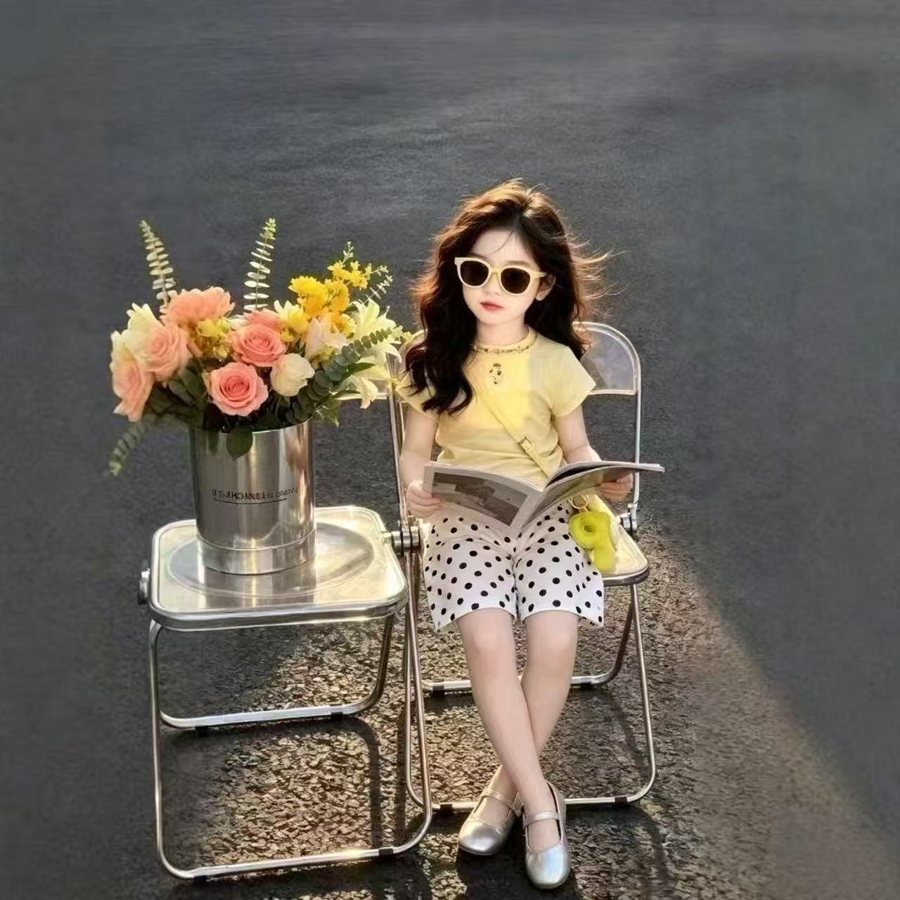 女童夏季韩系薄款波点短袖两件套