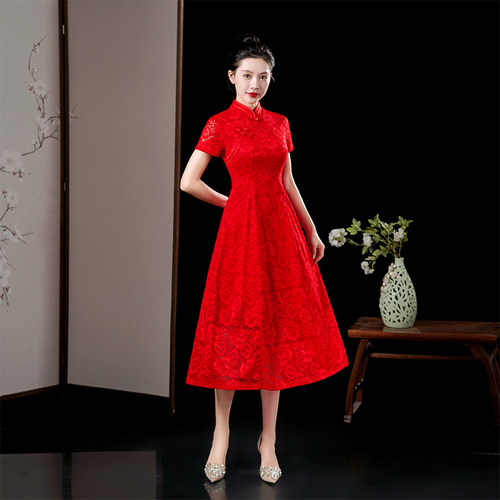 中国风半高领妈妈礼服中裙精品