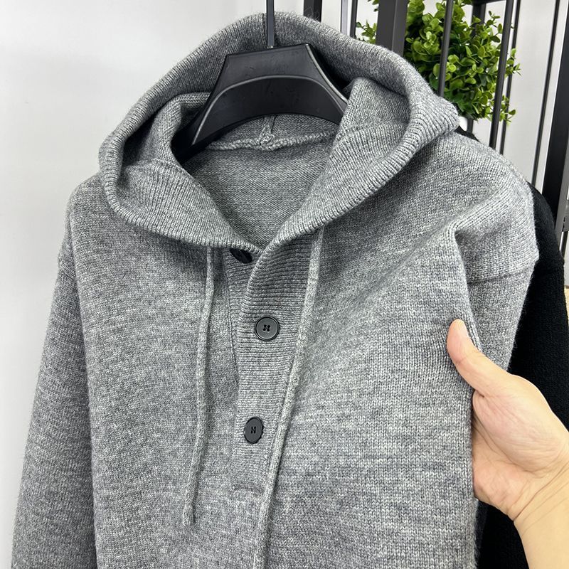 美式复古连帽针织衫男女款秋冬季加厚慵懒风毛衣重磅内搭卫衣外套