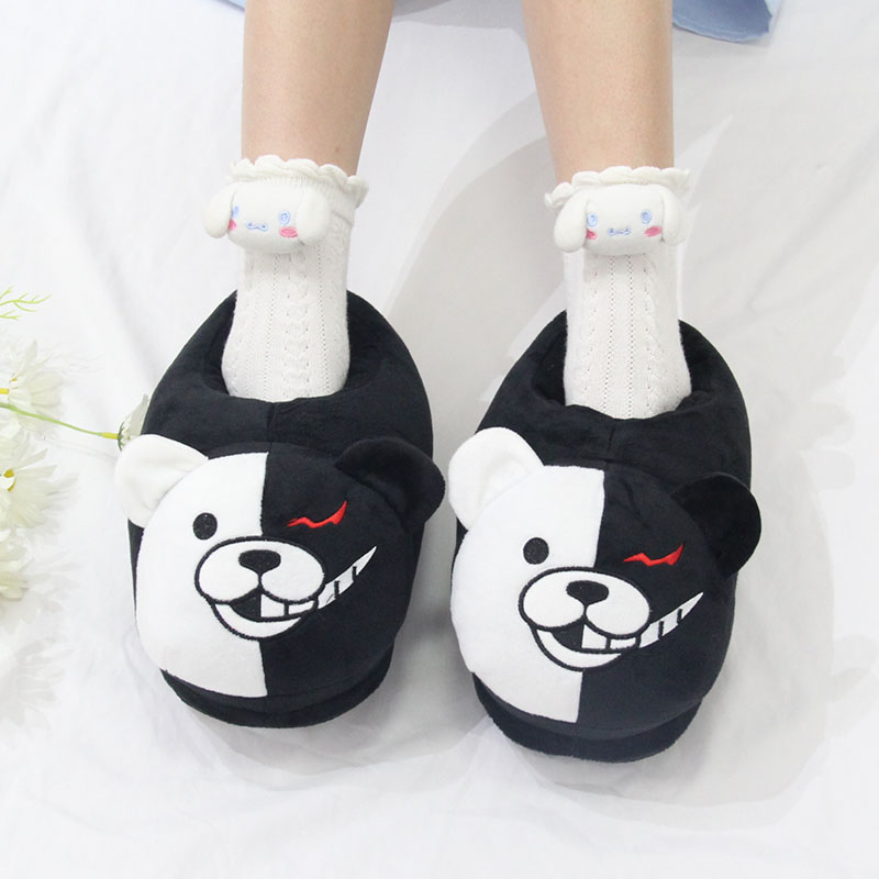 弹丸论破黑白熊拖鞋毛绒冬季居家